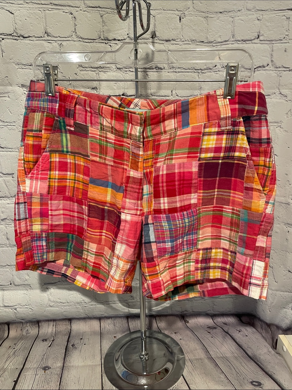 Women's Madras Plaid Bermuda Shorts - Pink Multi • Sz 4